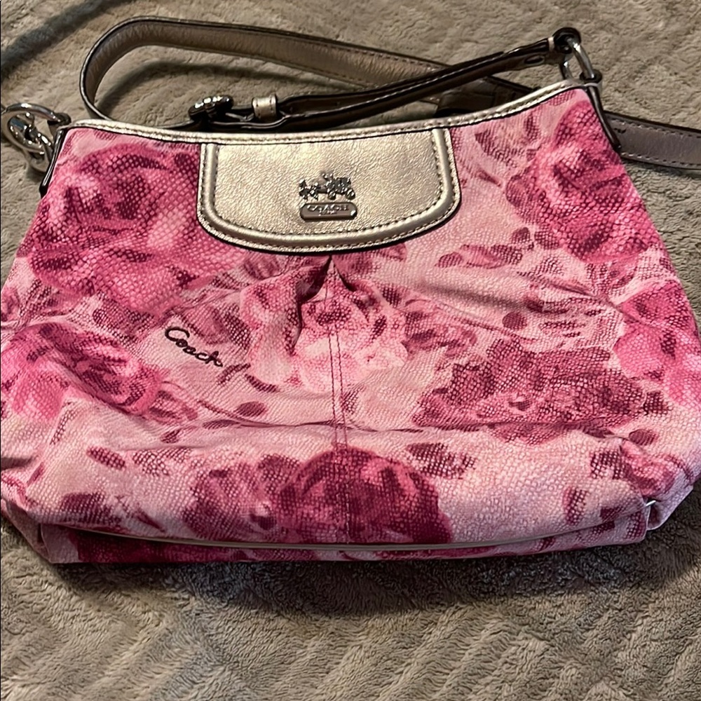 Coach Pink Shoulder Bag with Floral Design
